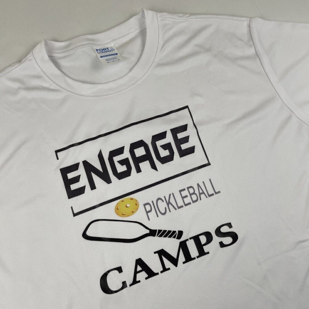 Engage Pickleball Camps T-Shirt Men’s M Active Polyester Short Sleeve White